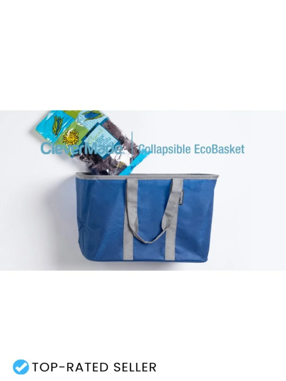 Collapsible Reusable Grocery Tote Basket with Steel Rim, Folds Flat